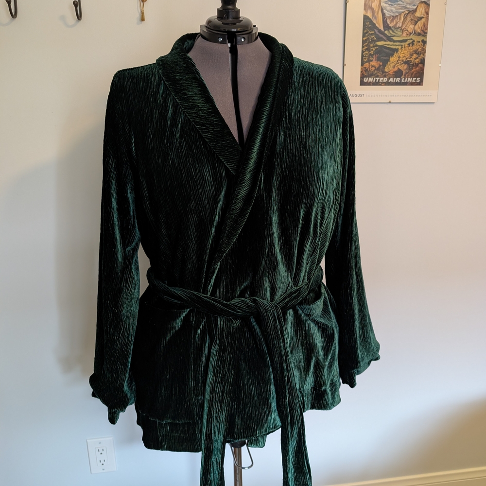 Eloquii Green Velvet Robe Jacket